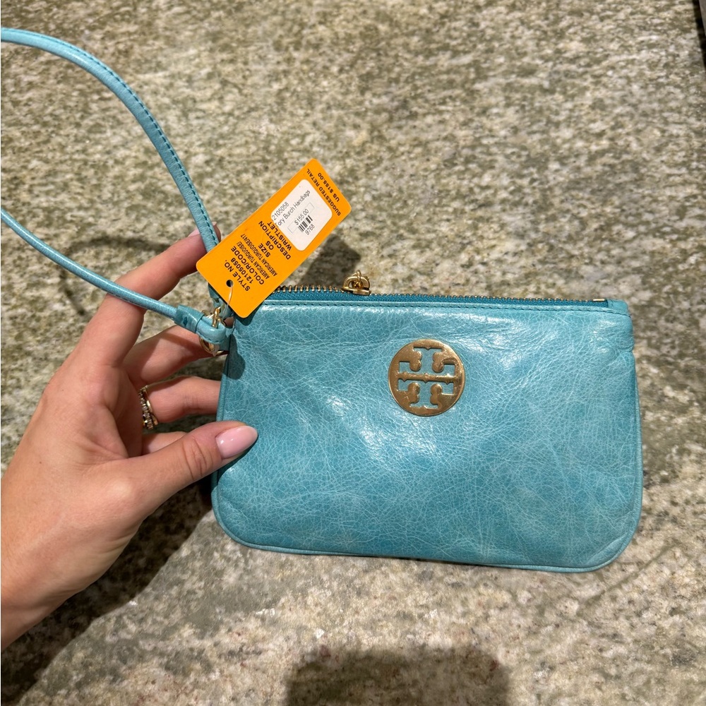 Tory Burch Blue Clutch or wristlet with Gold Logo